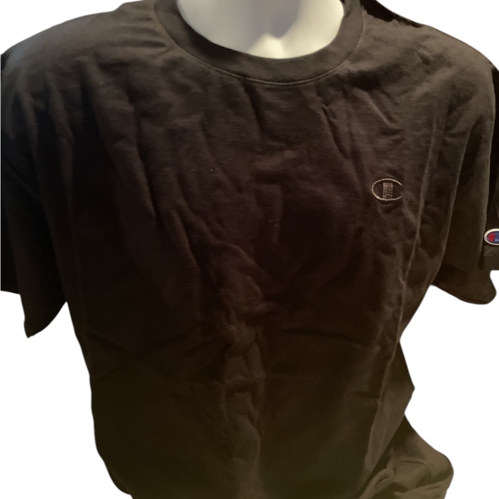 Men’s Champion Crew Neck black T- shirt with Embroidered Logo Size Large